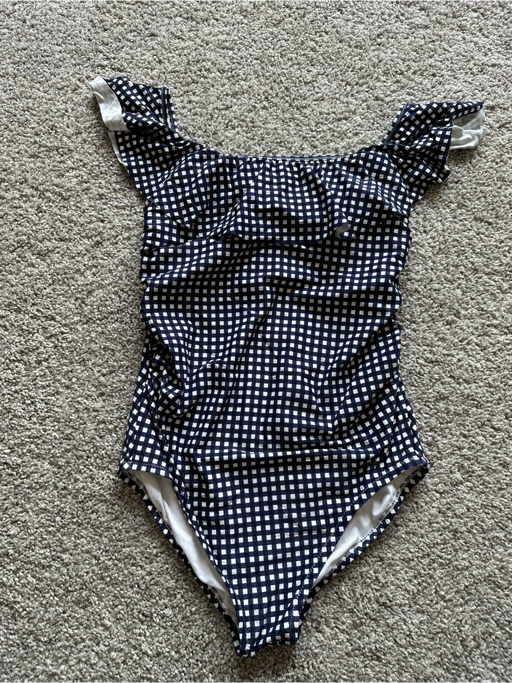 GAP Navy and White Gingham Ruffle One-Piece Swimsuit